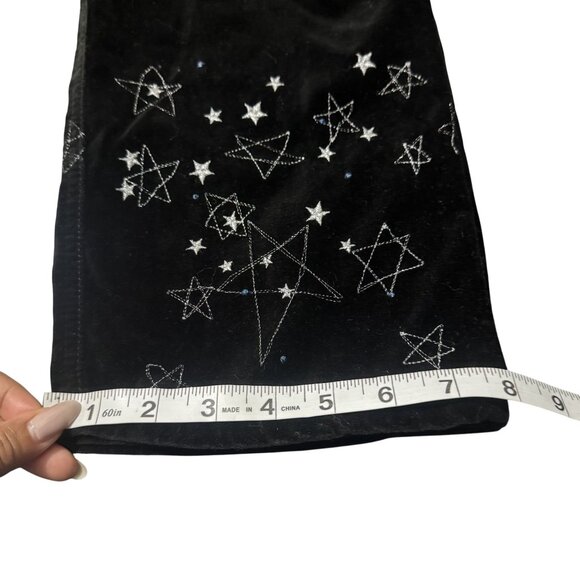 Vintage 90s Gap Girls Black Velvet Cotton Embroidered Star Wide Leg Pants Size12 - Picture 8 of 10